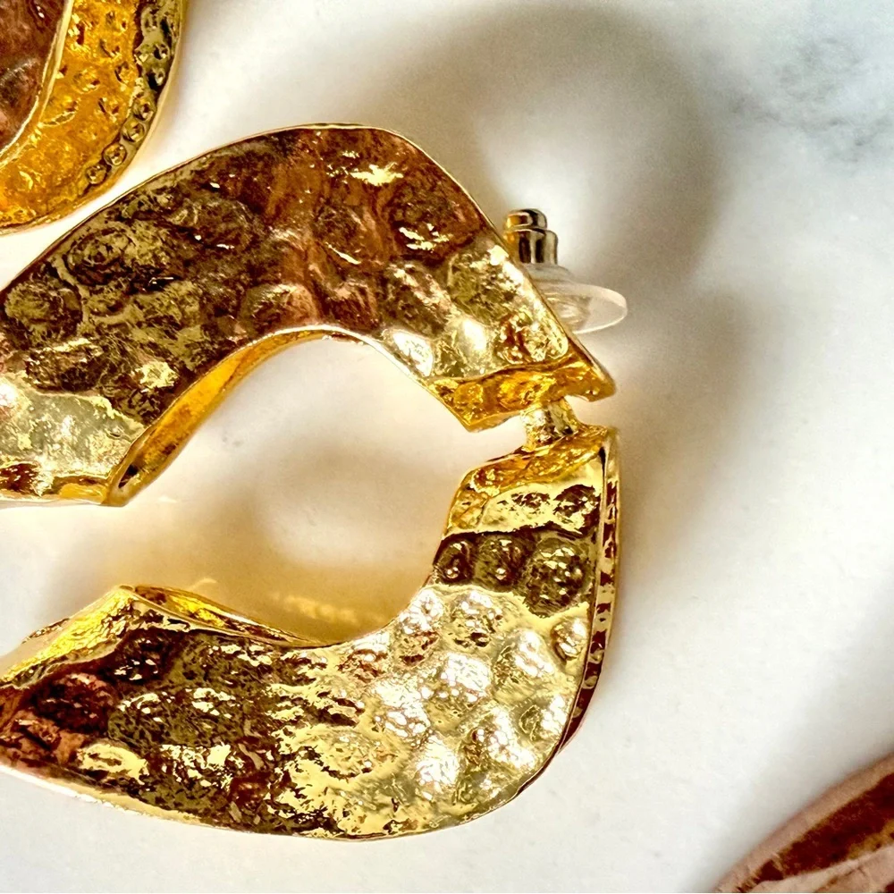 2/$30🌵 Gold Tone Curved Organic Shape Earrings Double Sided Unique Jewelry NEW